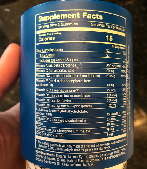 Nutrition facts panel for First Day Men's multivitamin