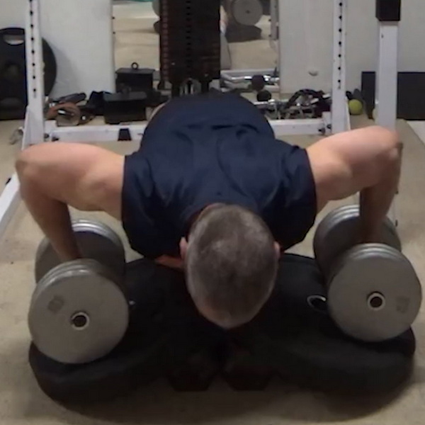 Rolling Dumbbell A-Frame Push-Ups